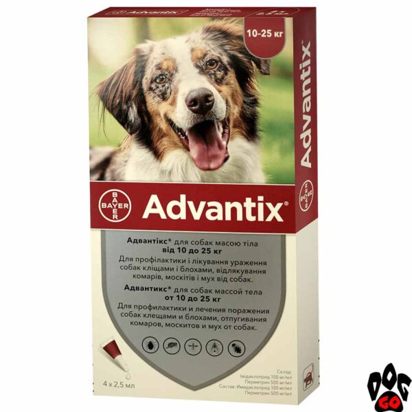 Адвантикс для собак 10-25 от блох и клещей BAYER, цена за 1 шт