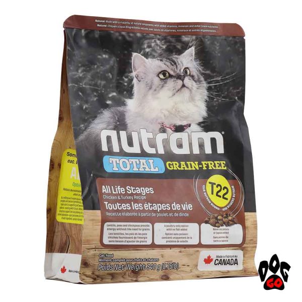 Корм холістик для котів NUTRAM T22 Total Grain Free беззерновий з індичкою та куркою 340г