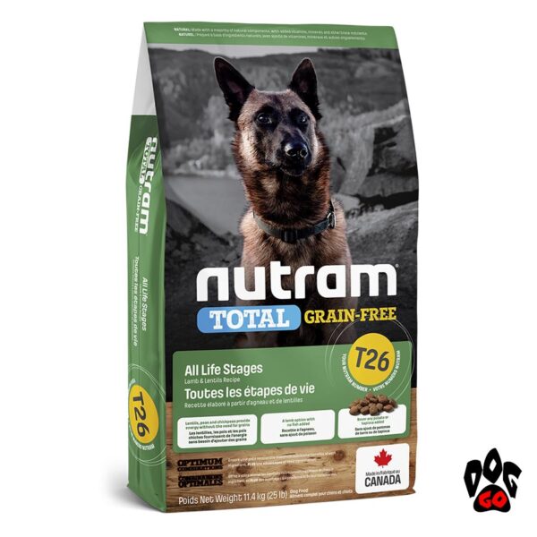 NUTRAM беззерновой T26 Корм холистик для собак и щенков, с ягнёнком и чечевицей 2 кг