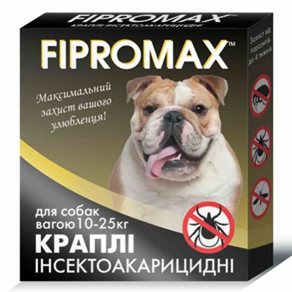 Краплі FIPROMAX д/середніх собак вагою 10-25 кг, 2 піп./уп.8шт (захист від бліх і кліщів 30дн.)