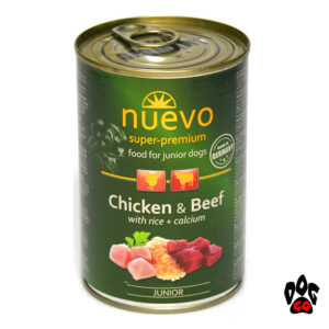 Nuevo super-premium Консервы для щенков JUNIOR с курицей, говядиной и рисом + кальций, 400 г
