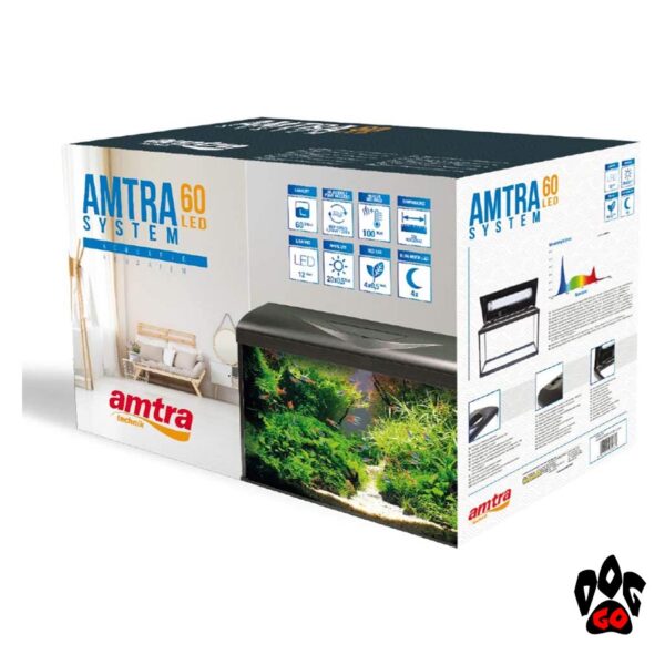 Аквариум AMTRA SYSTEM 60 LED BLACK на 60 литров, 60x32x42 (фильтр, помпа 480л.ч, нагр-ль 100Вт, LED 3 цвета)