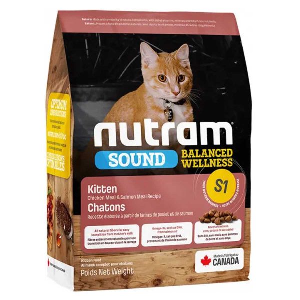S1_NUTRAM Sound BW Холістик корм для кошенят; з куркою та лососем, 5.4 кг
