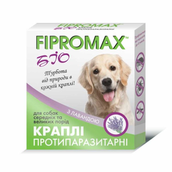 Краплі FIPROMAX БІО для собак середніх і великих порід, 3мл - 2 пип./уп.10шт