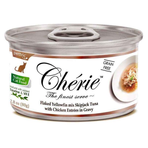 Cherie Вологий корм для котів, з ніжними шматочками тунця та курки в соусі, 80г