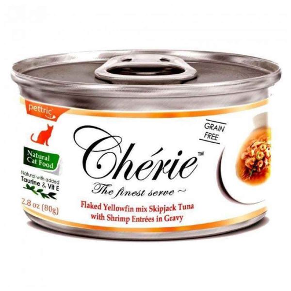 Cherie Вологий корм для котів, з ніжними шматочками тунця та креветок в соусі, 80г