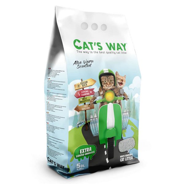 Бентонітовий наповнювач CAT'S WAY алое вера + зелені гранули, 5л
