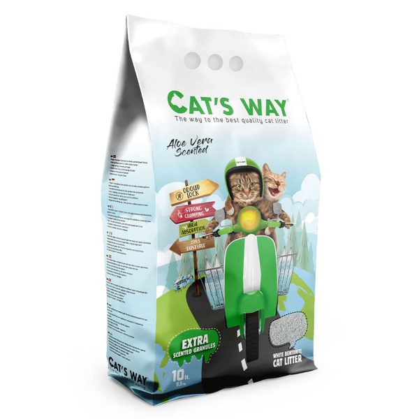 Бентонітовий наповнювач CAT'S WAY алое вера + зелені гранули, 10л