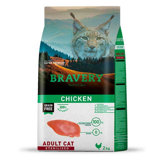 BRAVERY Chicken Adult Cat Sterilized, сухий корм для дор. котів стерилізованих, з куркою 2kg