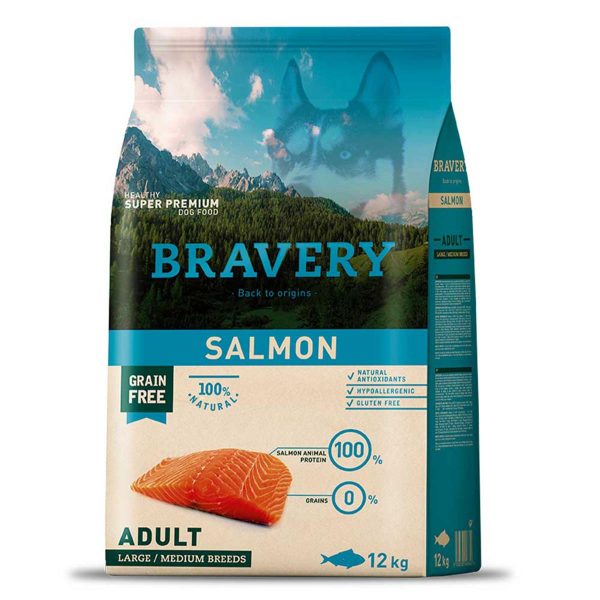 BRAVERY Salmon Large/Medium Adult, сухий корм для собак cередн. та велик. порід, з лососем 12kg