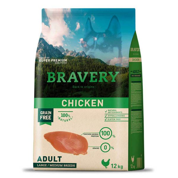 BRAVERY Chicken Adult Large/Medium, сухий корм для собак середніх та великих порід, з куркою 4kg