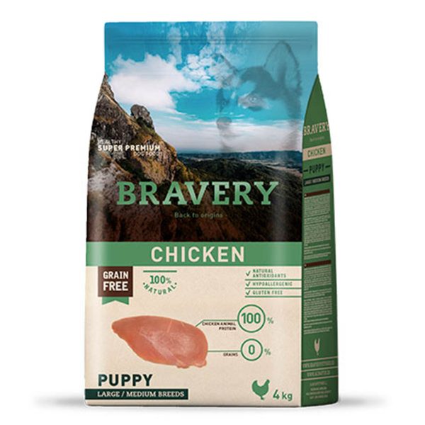 BRAVERY Chicken Puppy Large/Medium, сухий корм для цуценят cередн. та велик. порід, з куркою 12kg