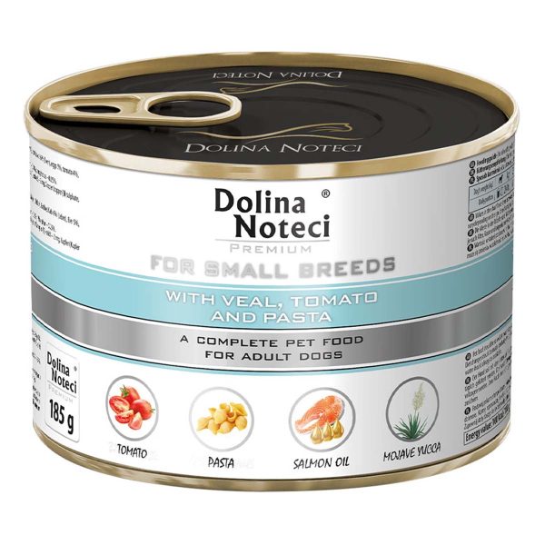 Корм конс.Dolina Noteci Premium для дорослих собак малих порід, з телятиною, помідорами та локшиною,185г (12 шт/уп)