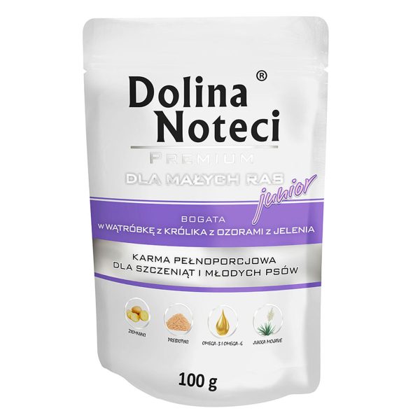 Пауч Dolina Noteci Premium для собак дрібних порід та цуценят, з печінкою кролика і язиком оленя, 100г (10 шт/уп)