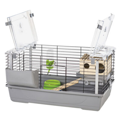 Клітка для кролів EVA VIP GREY/BLACK, 79x45x52 см, з дерев'яним будиночком, метал, пластик