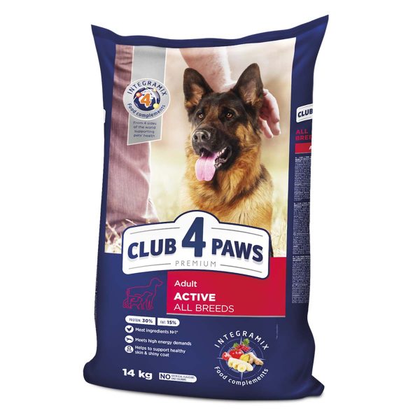 Клуб 4 Лапи Adult All Breeds Active - сухий корм для дорослих активних собак, курка+рис, 14кг