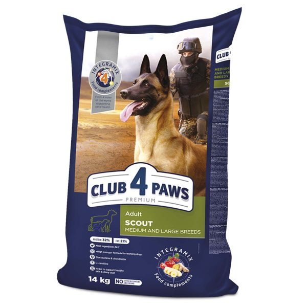 Клуб 4 Лапи Adult Medium & Large Breeds Scout - сухий корм для робочих собак середніх і великих порід, 14кг