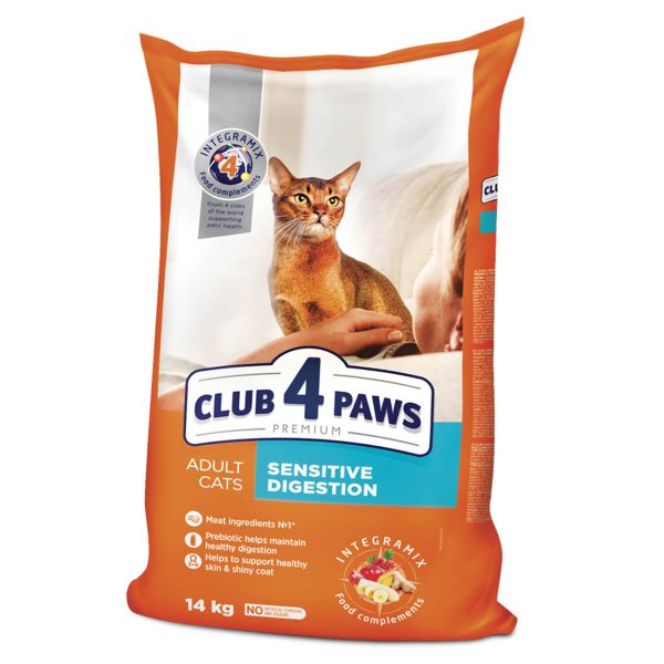 Клуб 4 Лапи Adult Cats Sensitive Digestion - сухий корм для котів з чутливим травленням, 14кг