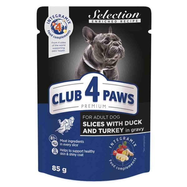 Клуб 4 Лапи Plus Selection - вологий корм зі шматочками качки та індички в соусі для дорослих собак малих порід, 85г.