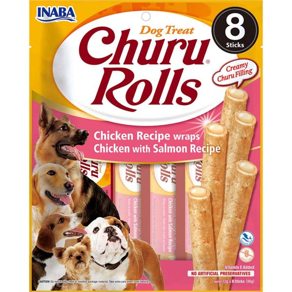 Ласощі INABA "Churu Rolls" для собак, курка з лососем 8*12 гр (8 шт.уп.) (48 шт в ящ.)