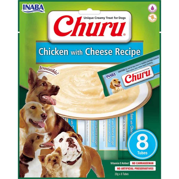Ласощі INABA "Churu" для собак, вершковий мус в стіках, курка з сиром 8*20 гр (8 шт.уп.) (48 шт в ящ.)