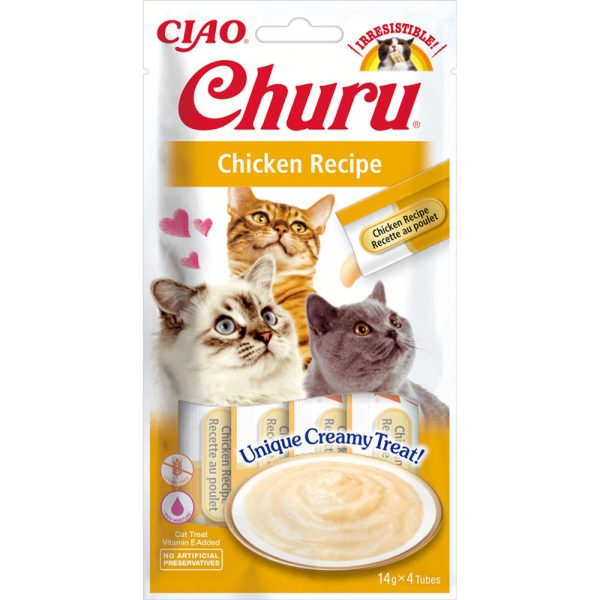 Ласощі INABA "Churu" для котів, вершковий мус в стіках, з куркою 4*14 гр (12 шт.уп.) (48 шт в ящ.)