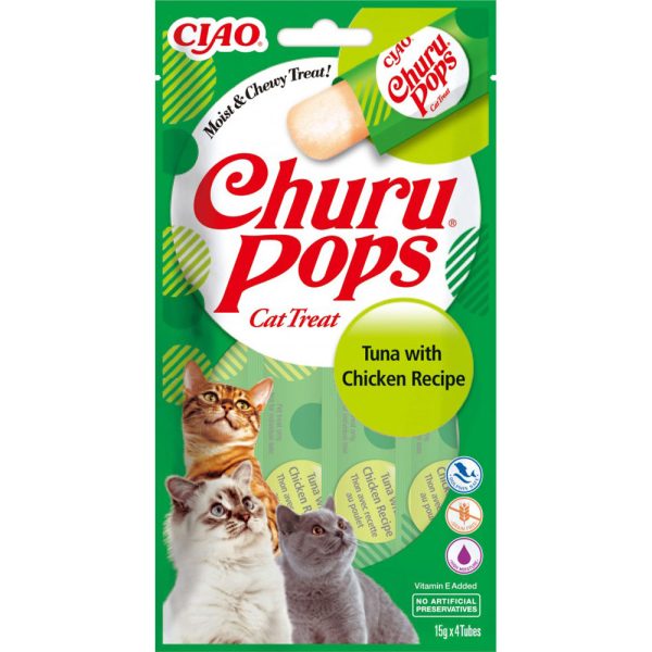 Ласощі INABA "Churu Pops" для котів, тунець з куркою 4*15 гр (12 шт.уп.) (48 шт в ящ.)