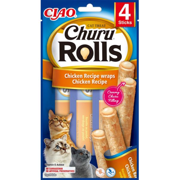 Ласощі INABA "Churu Rolls" для котів, з куркою 4*10 гр (12 шт.уп.) (48 шт в ящ.)