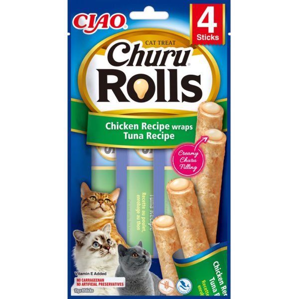 Ласощі INABA "Churu Rolls" для котів, курка/тунець 4*10 гр (12 шт.уп.) (48 шт в ящ.)