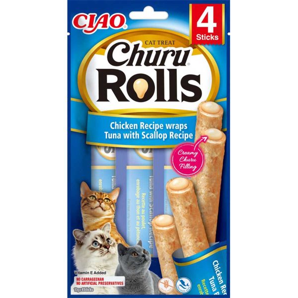 Ласощі INABA "Churu Rolls" для котів, курка/тунець/морський гребінець 4*10 гр (12 шт.уп.) (48 шт в ящ.)