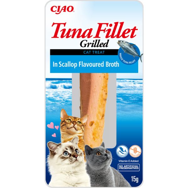 Ласощі INABA "Grilled" для котів, філе тунця на грилі в бульйоні з гребінця 15 гр (1 шт) (12 шт.уп.) (48 шт в ящ.)