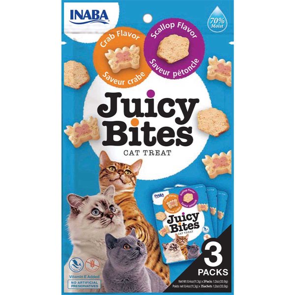 Ласощі INABA "Juicy Bites" для котів, соковиті снеки зі смаком гребінця і краба 3*11,3 гр (6 шт.уп.) (48 шт в ящ.)