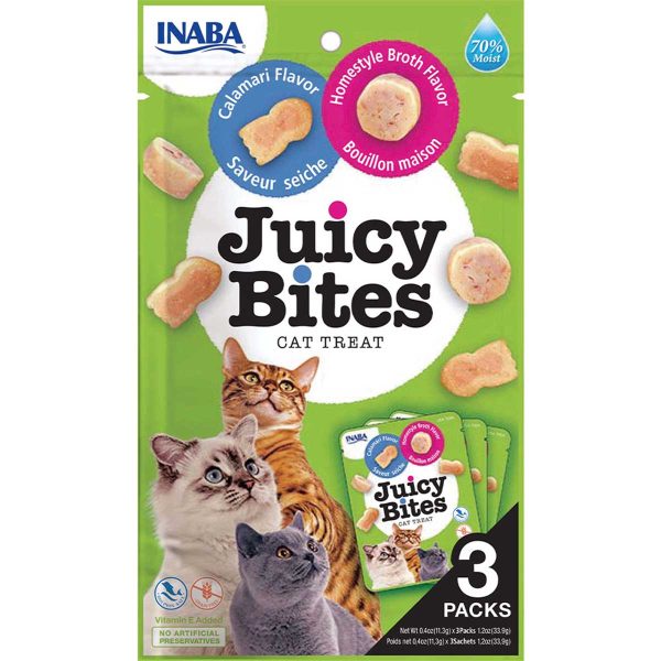 Ласощі INABA "Juicy Bites" для котів, соковиті снеки зі смаком домашнього бульйону і кальмарів 3*11,3 гр (6 шт.уп.) (48 шт в ящ.)