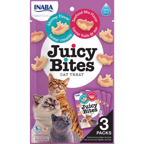 Ласощі INABA "Juicy Bites" для котів, соковиті снеки зі смаком креветок і морепродуктів 3*11,3 гр (6 шт.уп.) (48 шт в ящ.)