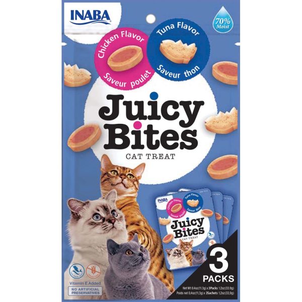 Ласощі INABA "Juicy Bites" для котів, соковиті снеки зі смаком курки і тунця 3*11,3 г (6 шт.уп.) (48 шт в ящ.)