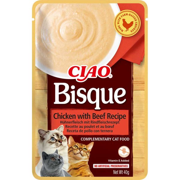 Пауч INABA "CIAO Bisque" для котів, з куркою та яловичиною (пюре) 40 гр (12 шт.уп.) (48 шт в ящ.)
