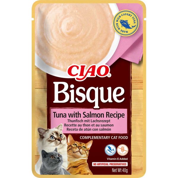 Пауч INABA "CIAO Bisque" для котів, з тунцем та лососем (пюре) 40 гр (12 шт.уп.) (48 шт в ящ.)