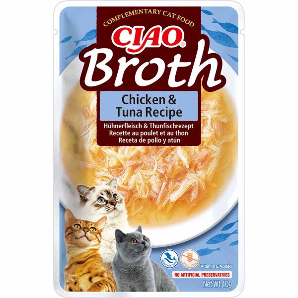Пауч INABA "CIAO Broth" для котів, з тушкованою куркою та тунцем в бульйоні 40 гр (12 шт.уп.) (48 шт в ящ.)