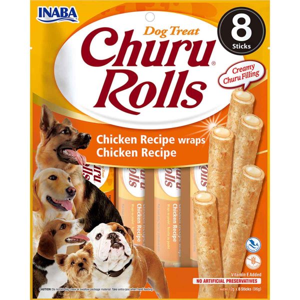 Ласощі INABA "Churu Rolls" для собак, з куркою 8*12 гр ((8 шт.уп.) 48 шт в ящ.)