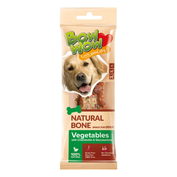 Ласощі для собак"Bow wow"натуральна кісточка з овочами,глюкозаміном та хондроїтином, 24 гр (18 шт в кор)