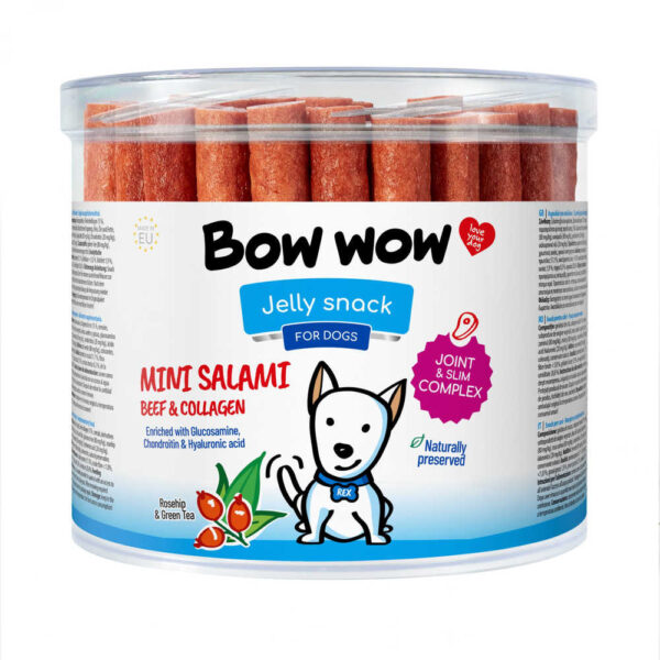 Ласощі для собак"Bow wow"палички міні-салямі з яловичини та колагену, 12 см (60 шт/уп)