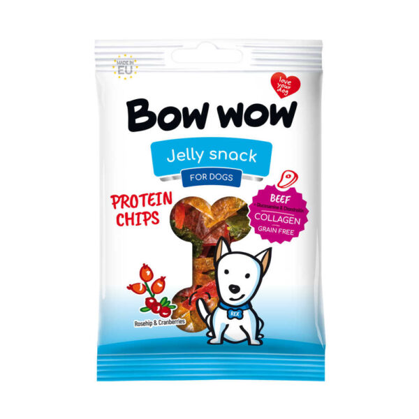 Ласощі для собак"Bow wow"протеїнові чипси з яловичиною,шипшиною та журавлиною,60 гр (23 шт в кор)