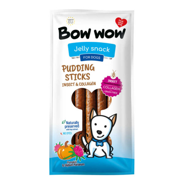 Ласощі для собак"Bow wow"пудингові палички з комахами, колагеном та гарбузом, 27-30 см (6 шт/уп) (ціна за упаков)