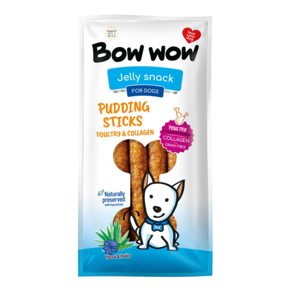 Ласощі для собак"Bow wow"пудингові палички з птиці, колагену, юки та інуліну, 27-30 см (6 шт/уп) (ціна за упаков)