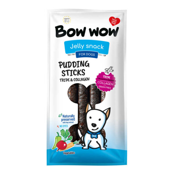 Ласощі для собак"Bow wow"пудингові палички з рубця, колагену та овочей, 27-30см (6 шт/уп) (ціна за упак)