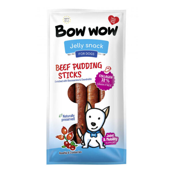 Ласощі для собак"Bow wow"пудингові палички з яловичини,колагену, шипшини та журавлини, 27-30 см (6 шт/уп) (ціна за упаков)