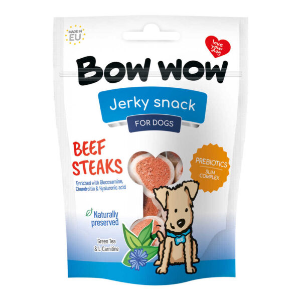 Ласощі для собак"Bow wow"снеки з яловичини у вигляді стейків, 80 гр (15 шт в кор)