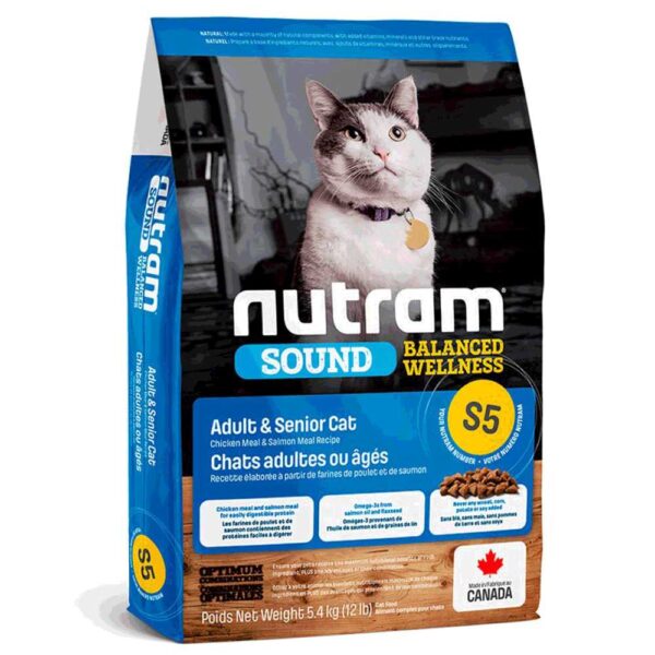 УЦ_S5_NUTRAM Sound BW Холістик для дорослих котів та котів похилого віку; з куркою і лососем, 5.4 кг