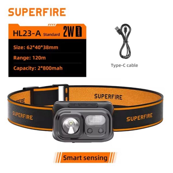 Потужний налобний ліхтар з датчиком руху Superfire HL23, USB