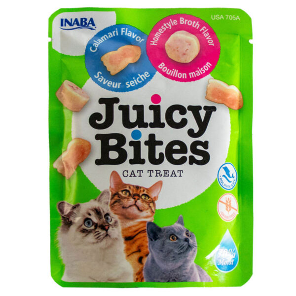 Ласощі INABA "Juicy Bites" для котів, соковиті снеки зі смаком домашнього бульйону і кальмарів 1стік /11,3 гр